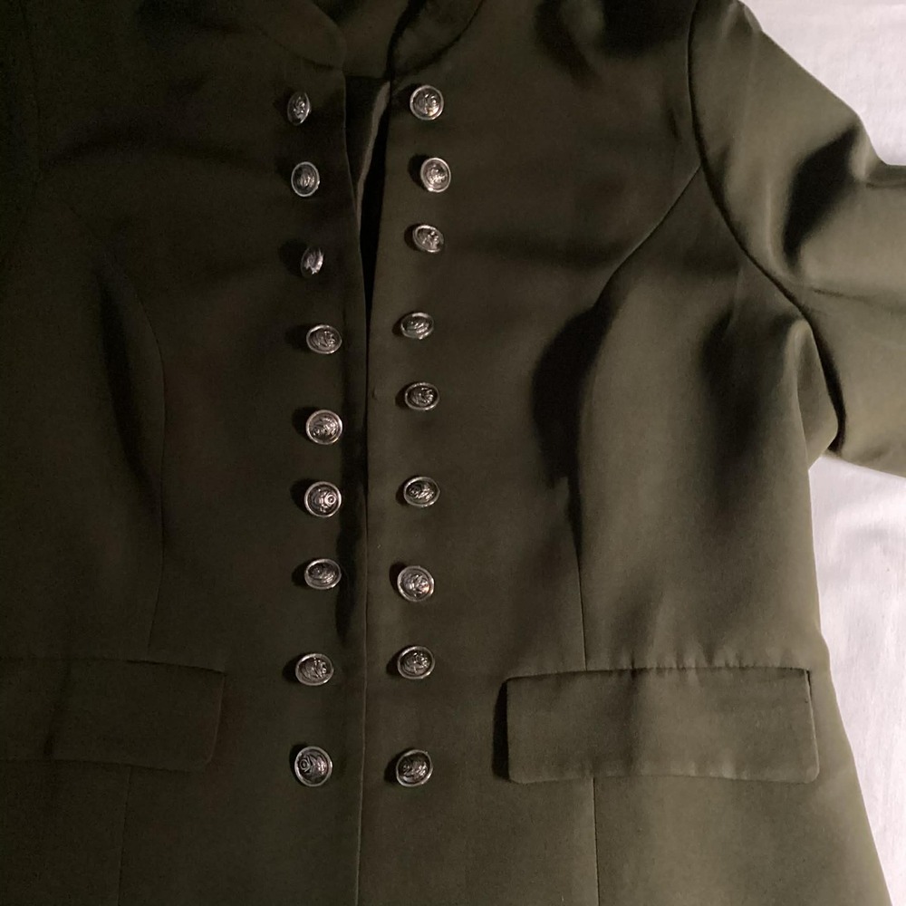 Olive Green Military Style Jacket XL Silver Button Front Structured Blazer - Picture 3 of 7